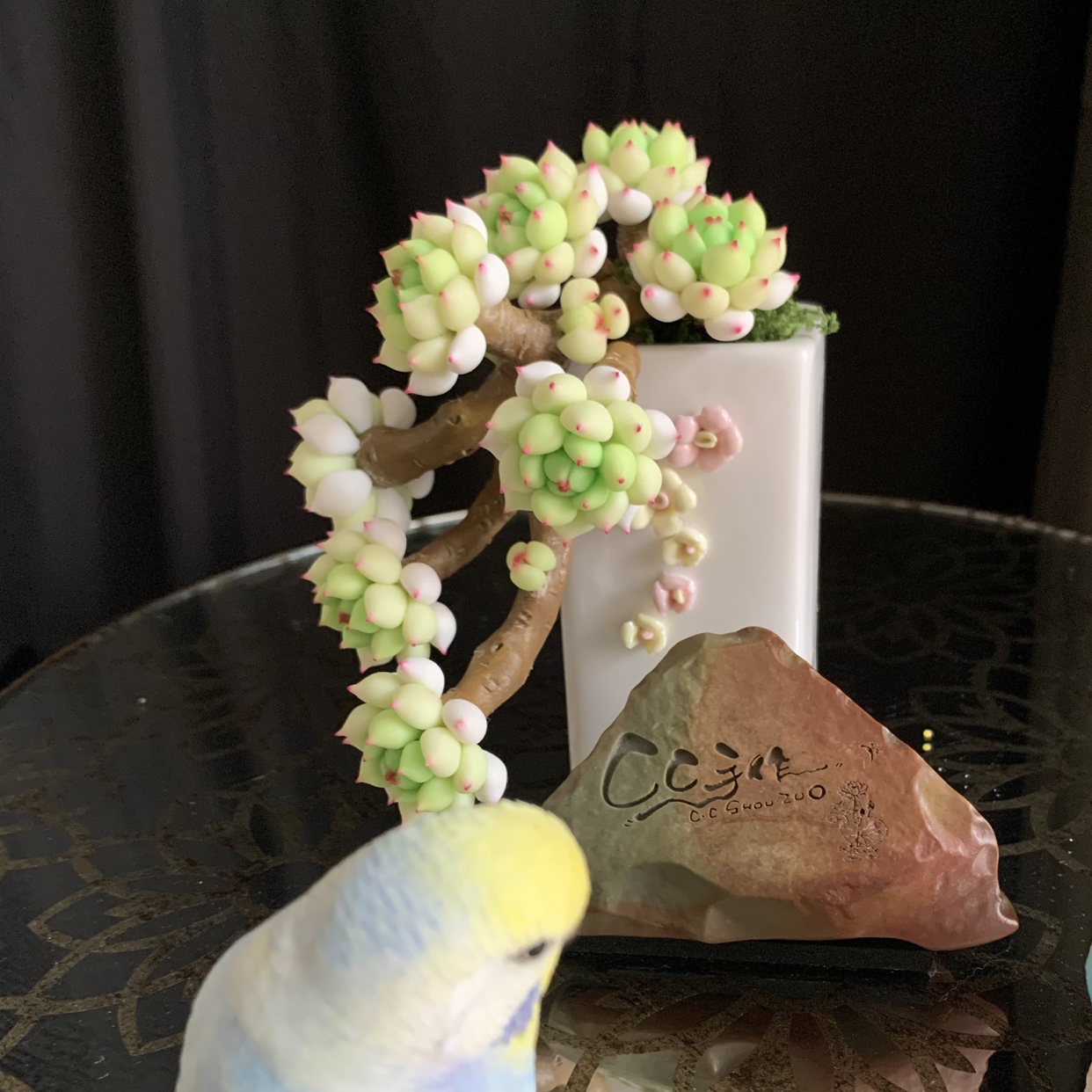 迷你手工粘土多肉虾饺白茶玫瑰