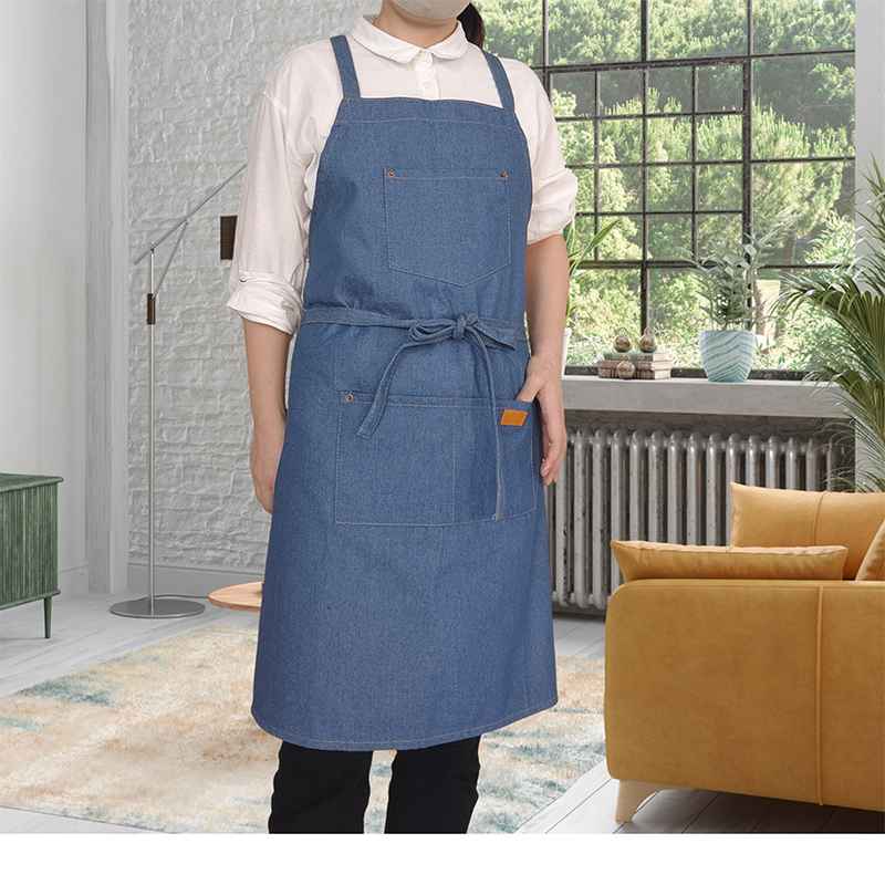 牛仔亲子围裙时尚咖啡厅餐厅奶茶店花艺师男女围腰工作服