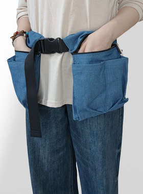 ins小众运动时尚户外潮流多功能多口袋拉链牛仔分隔腰包