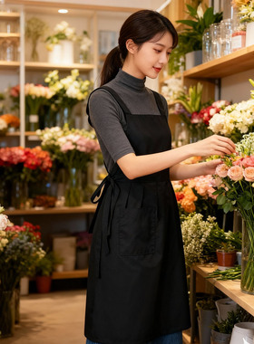 北欧防污围腰花店韩版时尚复古工作服仿亚麻围裙定制logo女