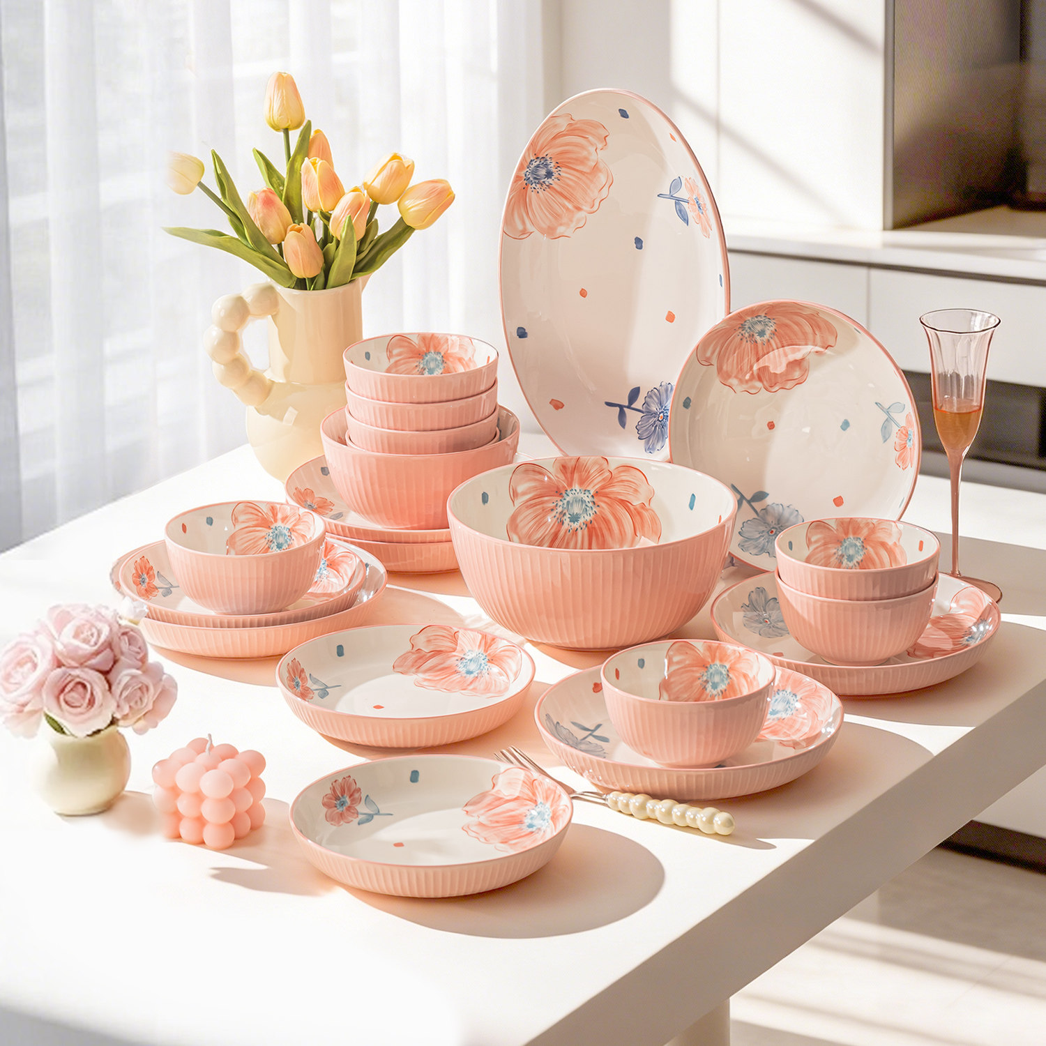 碗家用2026新款高颜值陶瓷碗碟餐具套装釉下彩碗筷盘整套结婚礼物