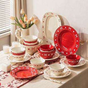 碗家用2026新款高颜值釉下彩碗盘餐具陶瓷碗碟筷整套订婚结婚礼物