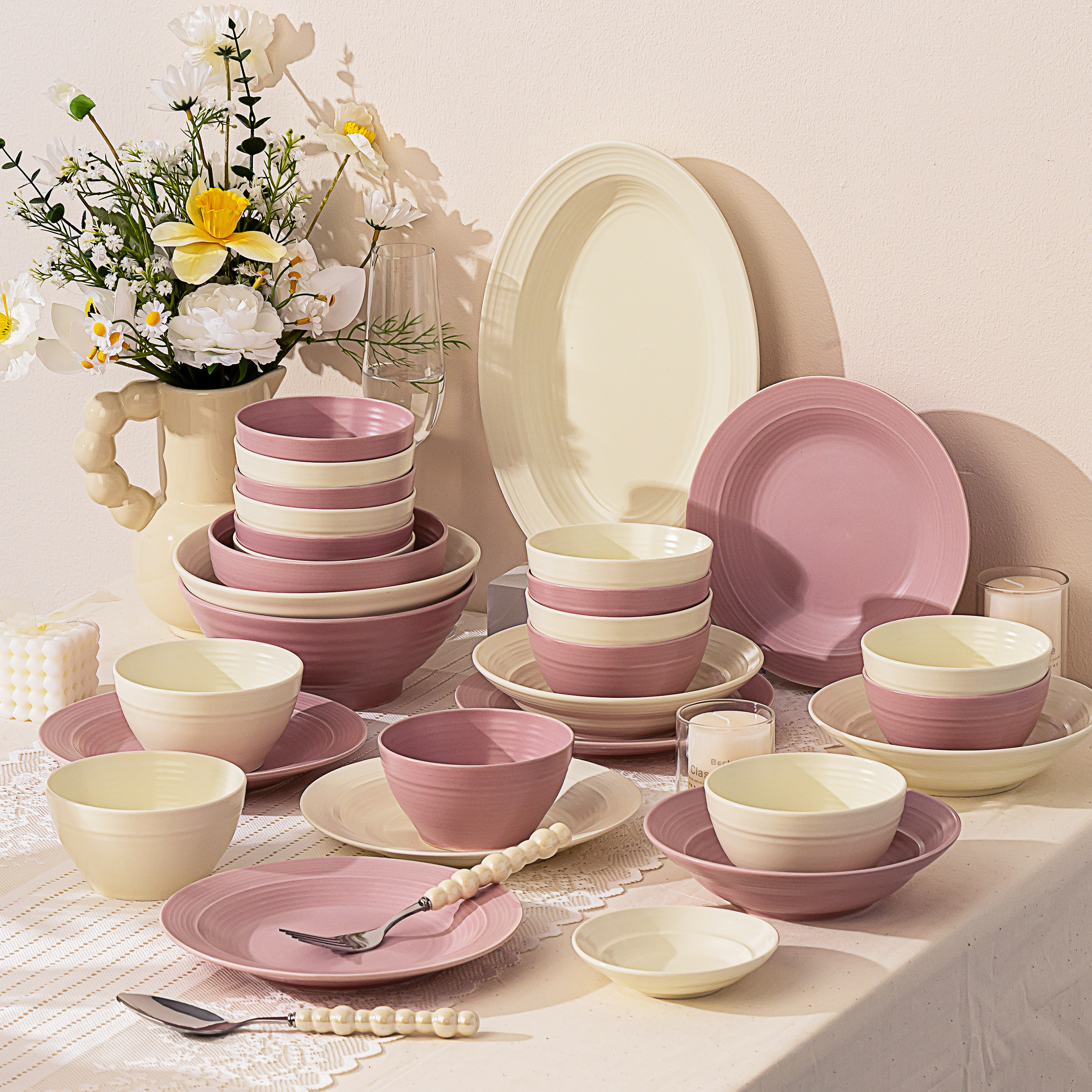 碗碟餐具家用2025新款北欧风纯色陶瓷釉下彩碗盘餐具套装乔迁送礼