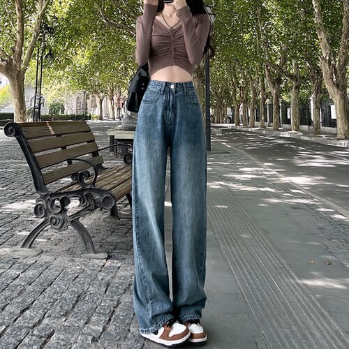 2026 Baggy Straight Denim Pants Women Loose Wide Leg Jeans