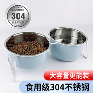 加厚猫碗304不锈钢双碗合一宠物狗碗猫食盆喂水高脚护颈宠物用品