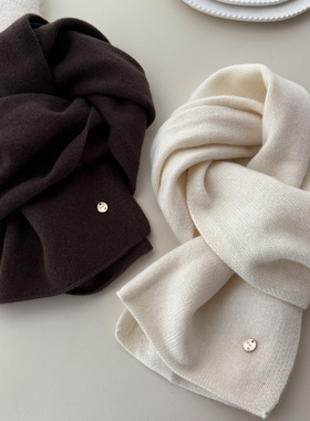 高级感韩系纯羊毛小围巾女秋冬季软糯针织百搭护颈围脖2025新款潮