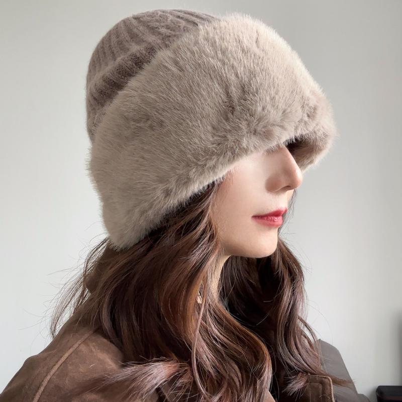 兔毛绒帽子毛线帽双层加厚保暖