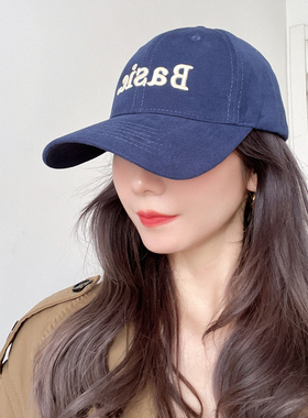 黑色棒球帽女韩版显脸小硬顶鸭舌帽情侣款秋季弯檐复古休闲遮阳帽