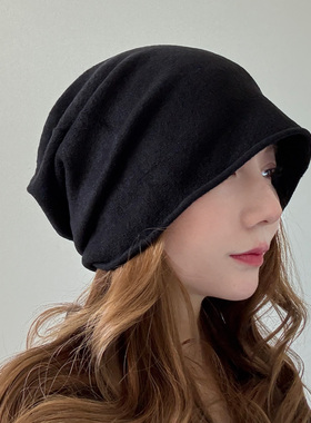 韩版羊毛针织帽女秋冬显脸小卷边堆堆帽保暖毛线帽子护耳灰色冷帽