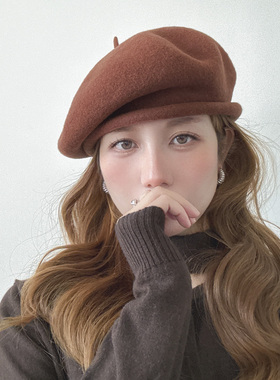 法式100%纯羊毛贝雷帽女2025新款秋冬显脸小蓓蕾帽大头围画家帽子