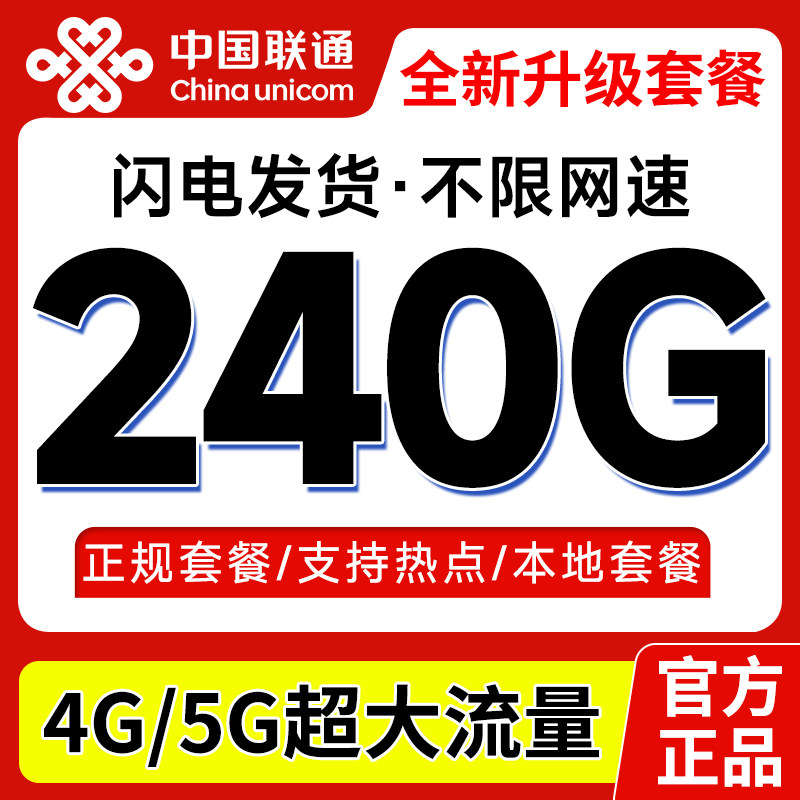 流量卡联通纯流量上网卡全国通用5g无线限流量卡不限速手机电话卡