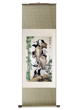 蜀锦步步高升卷轴挂画办公室