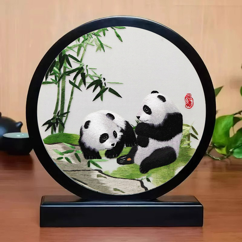 蜀绣檀木双面绣摆件中国特色礼物送老外四川成都特色旅游纪念品