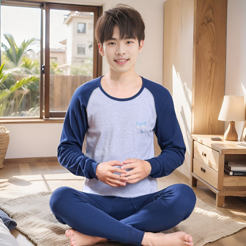男秋衣秋裤纯棉内衣套装青少年秋冬保暖衬衣衬裤线衣线裤全棉毛衫