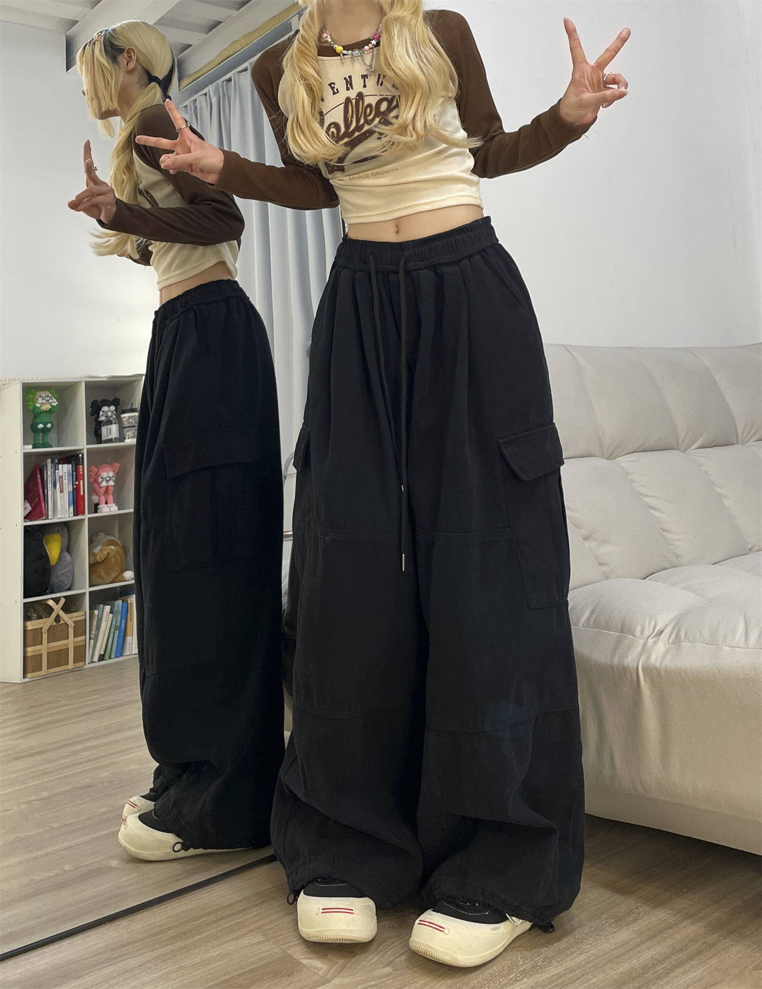 松紧腰美式工装裤长裤