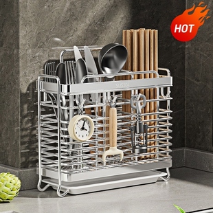 筷子收纳盒不锈钢勺筷子筒壁挂式免打孔笼子篓家用高档新款沥水架