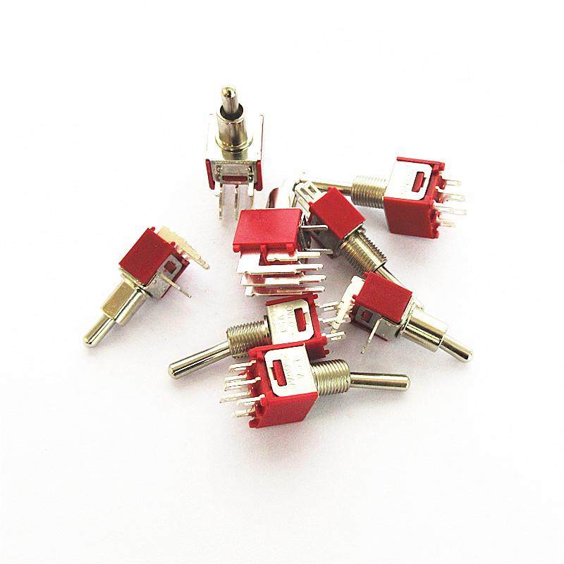 5MM钮子摇头拨动开关 SMTS-102C4 3脚/6脚2档测弯脚钮子 1.5A