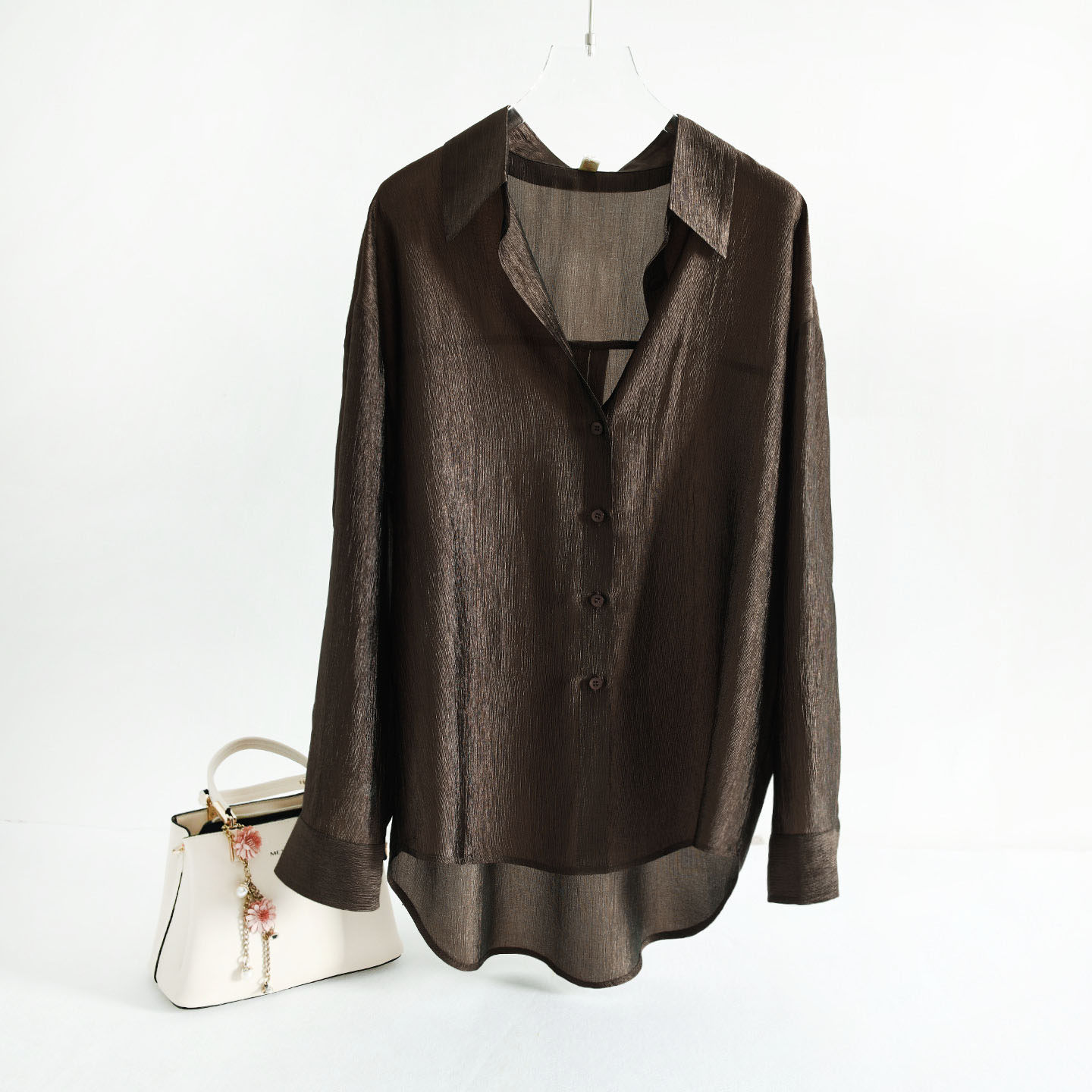 夏季长袖醋酸轻薄款衬衫防晒衣女外穿宽松显瘦防紫外线2025新款潮