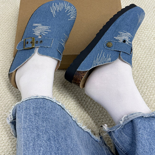 牛仔布穆勒半拖鞋软底舒适