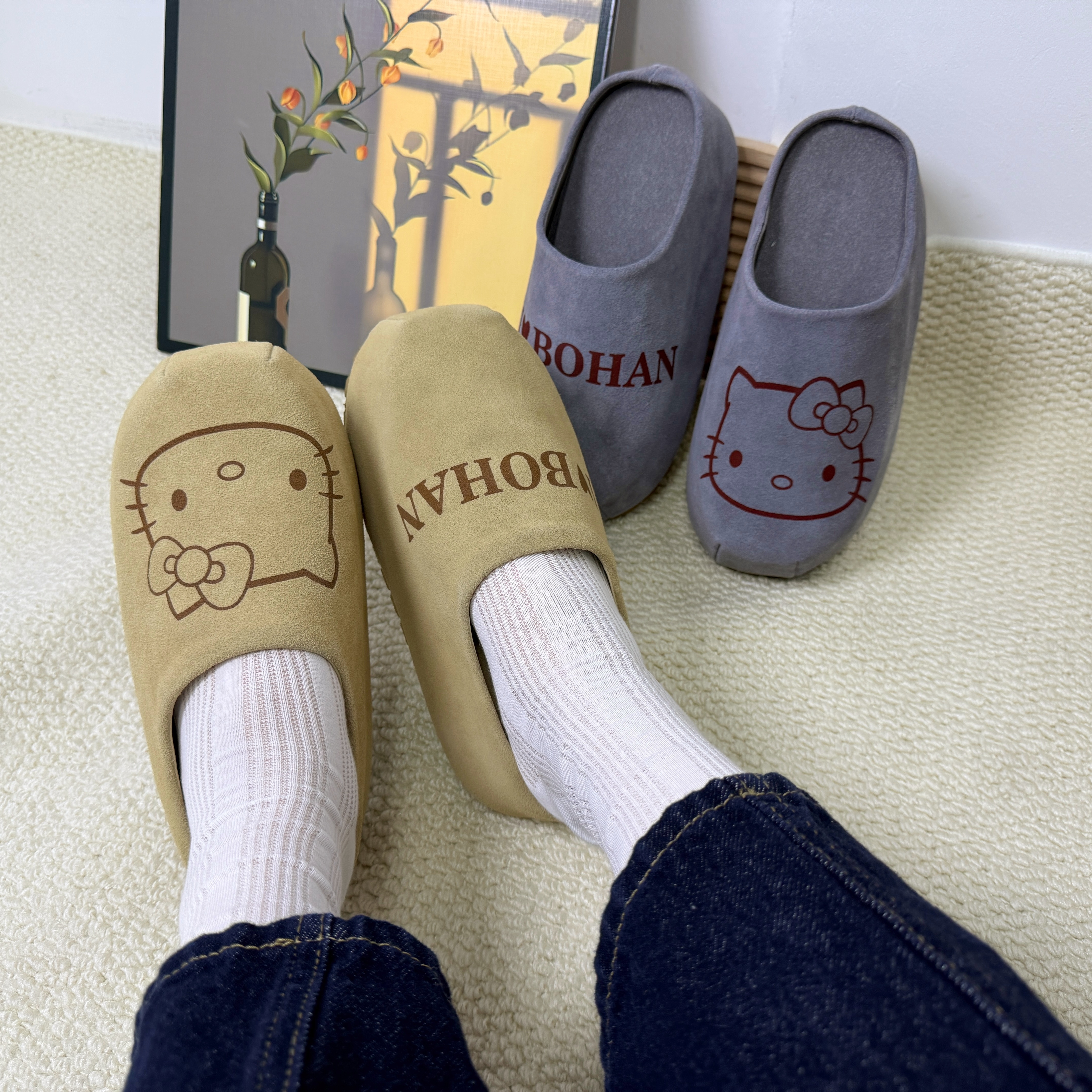 HelloKitty联名款绒面包头半拖