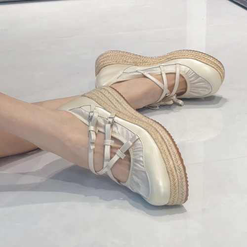 ZHUBOLIYA 明星同款潮流复古风玛丽珍休闲浅口单鞋四季百搭草编鞋