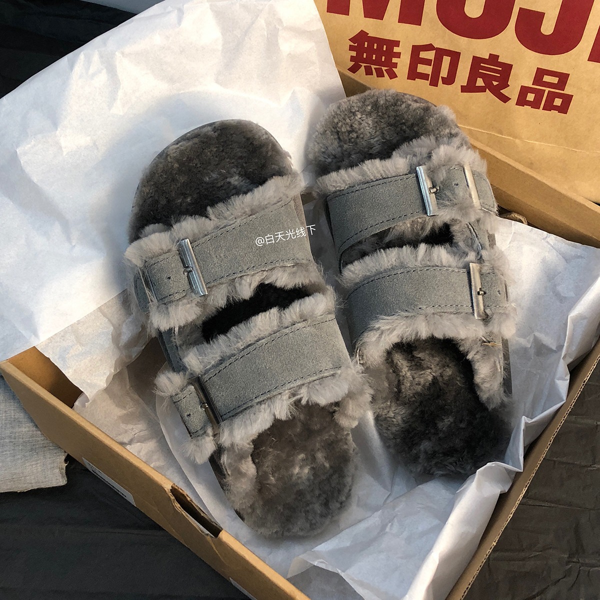 灰色厚底勃肯鞋秋冬加绒