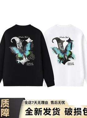 ”光感百搭透气夜光纯棉2025新款卫衣蝴蝶圆领印花潮流