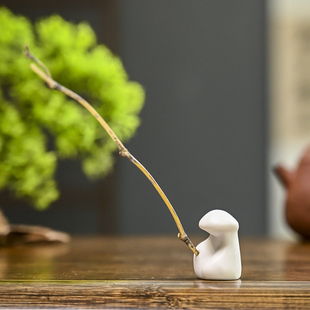 禅意迷你小号微景观造景人物摆件陶瓷姜太公钓鱼翁线香插盆景配件