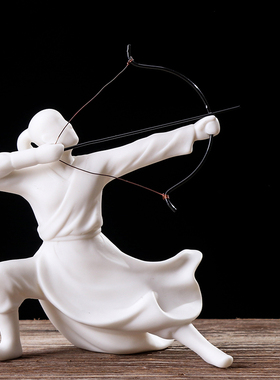 创意中国风人物后羿射日摆件射箭英雄陶瓷家居客厅禅意软装装饰品