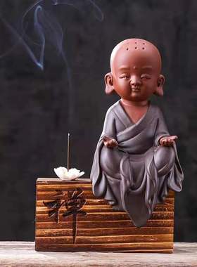 禅意新中式陶瓷小和尚桌面摆件香座香炉创意博古架客厅软装装饰品
