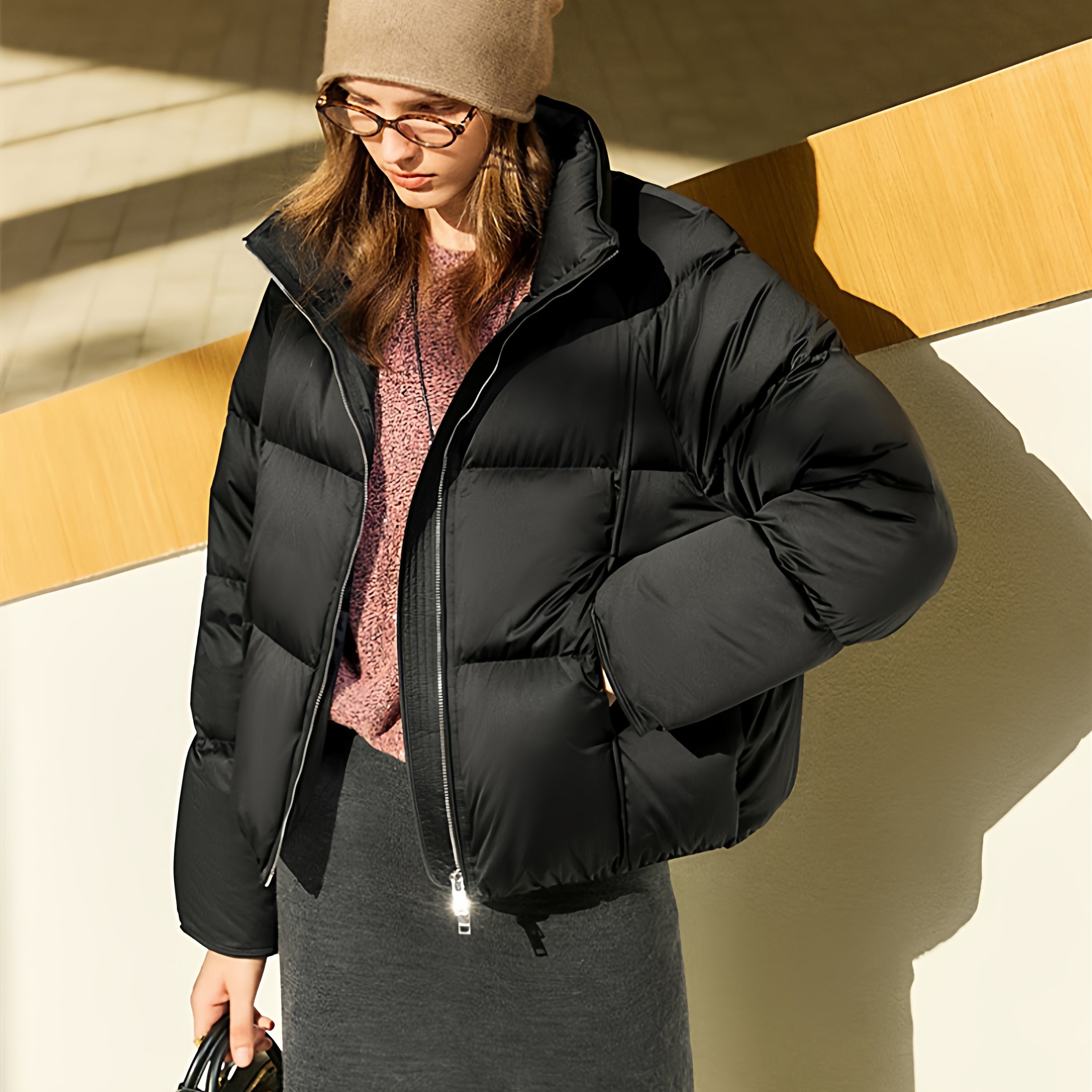 缎面短款立领时尚90羽绒服