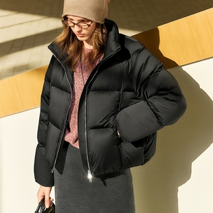 90白鸭绒短款羽绒服女2025新款冬季小个子时尚立领短款面包服外套