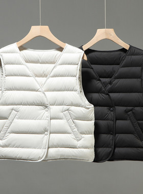90鹅绒羽绒服马甲女V领内胆2025新款轻薄短款内搭保暖坎肩背心潮