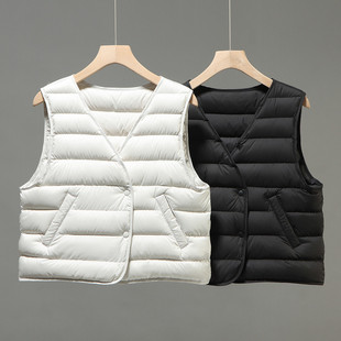 90鹅绒羽绒服马甲女V领内胆2025新款轻薄短款内搭保暖坎肩背心潮