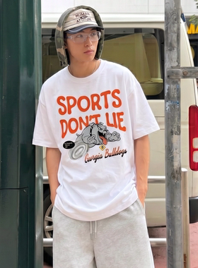 情绪绿洲2026短袖学院风老虎狗卡通印花纯棉透气大码宽松男女T恤