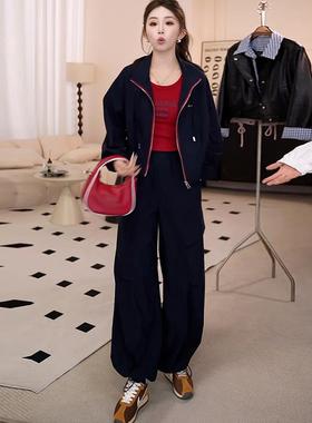 小众减龄时尚百搭套装女2025入秋新流行好看夹克上衣阔腿裤三件套