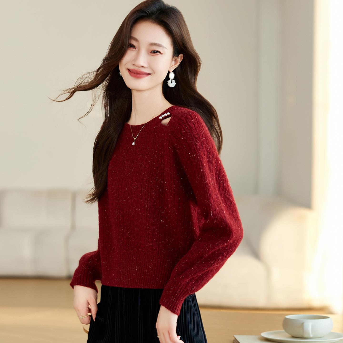 圆领毛衣女款秋冬季2025新款高级感爆款毛线衣时尚百搭针织打底衫