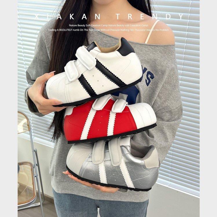 贝壳头增高小白鞋女2025新款爆款魔术贴休闲板鞋轻便真皮百搭鞋