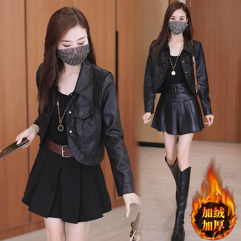 加绒加厚皮衣女士2025冬季时尚洋气短外套韩版修身机车皮夹克上衣