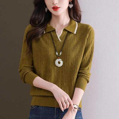 早春薄款毛衣女装polo领针织衫2025年新款春秋翻领长袖打底衫上衣