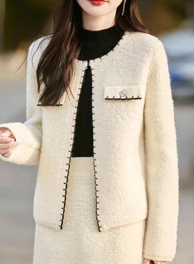 春秋撞色开衫针织小香风外套女2025新款秋装短款毛衣女士秋季上衣