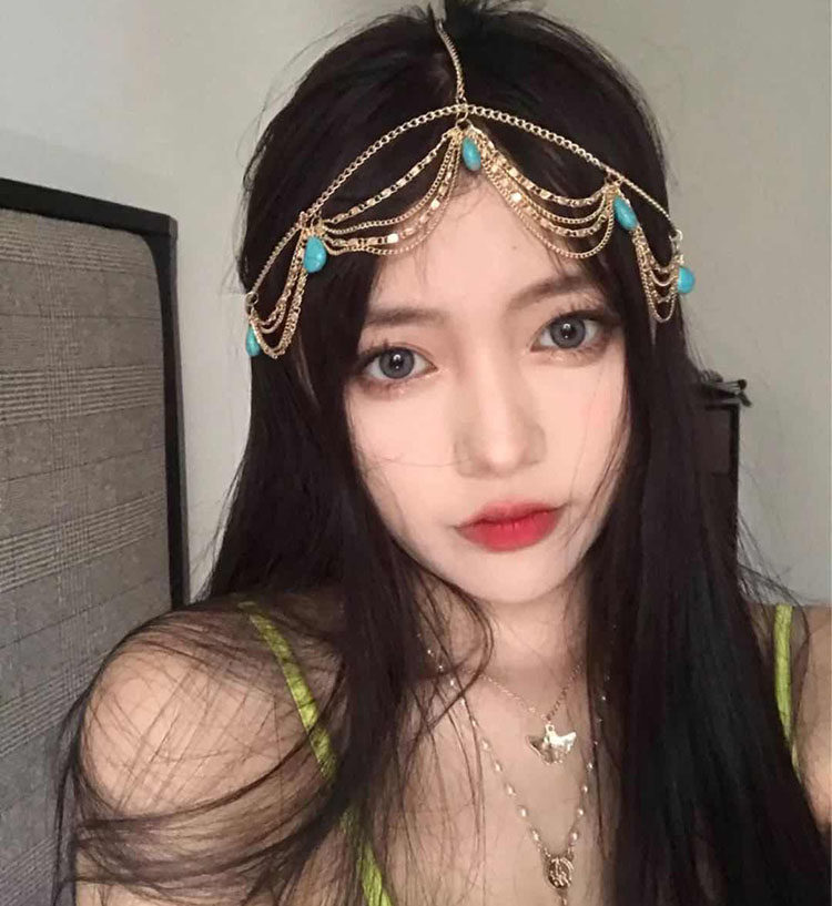 异域风情绿松石多层发链流苏发带网红拍照发饰头链妆容头饰轻欧风