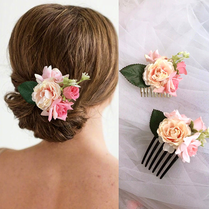 森系花朵头花发梳新娘头饰盘发插梳结婚纱礼服配饰品海边度假发饰