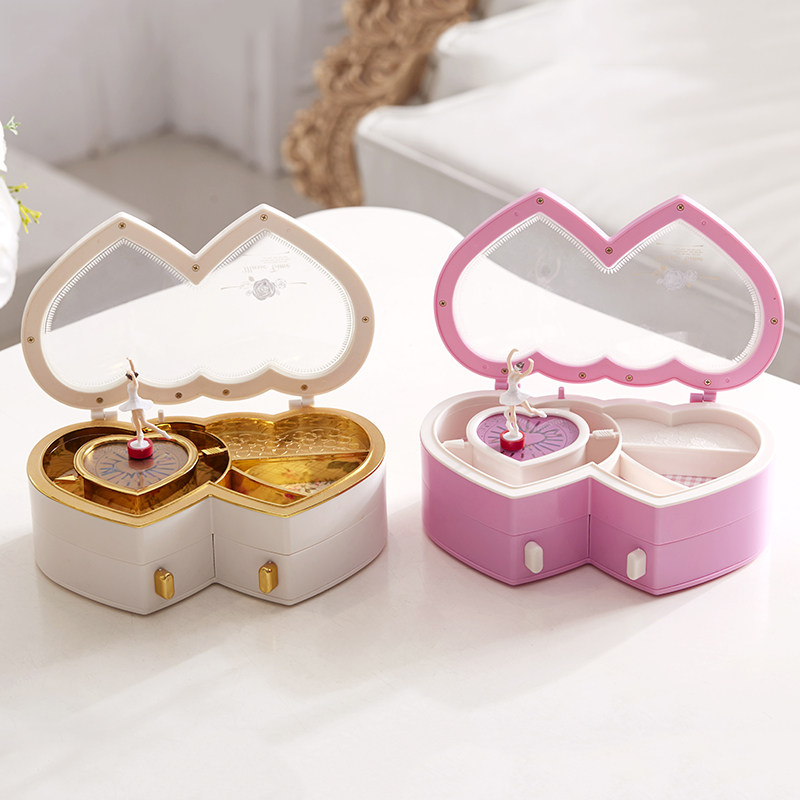 桃心爱心八音盒音乐盒跳舞女孩收纳盒首饰送儿童女生生日节日礼品