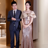 香槟色亮片晚礼服女高级感年会主持人高端婚礼妈妈婚宴装 高贵年轻
