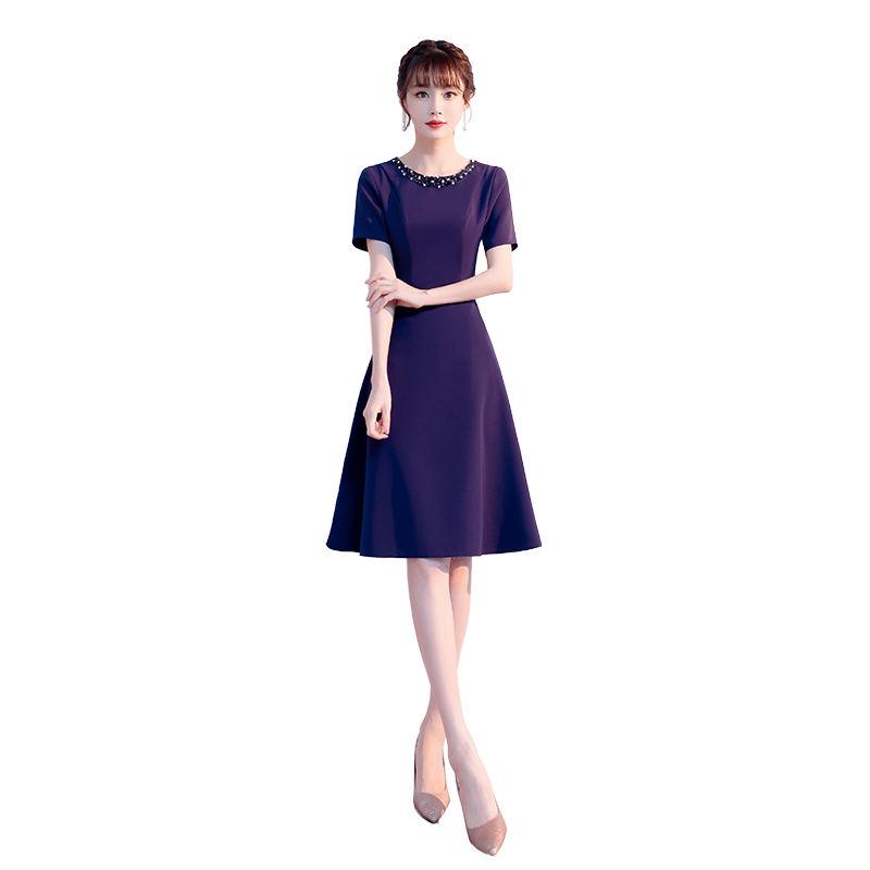 蓝色晚礼服女高级感轻奢小众高端聚会小个子妈妈婚宴装平时可穿