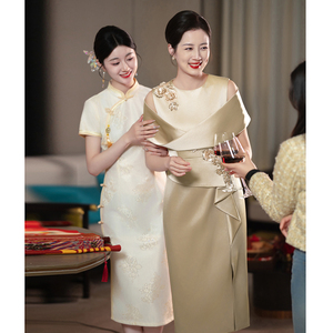 香槟色喜婆婆婚宴装2025新款高端洋气结婚喜服高贵年轻妈妈婚礼服