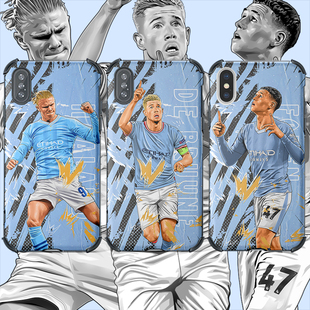 2324曼城原创插画手机壳 哈兰德 德布劳内 福登 格拉利什周边礼物