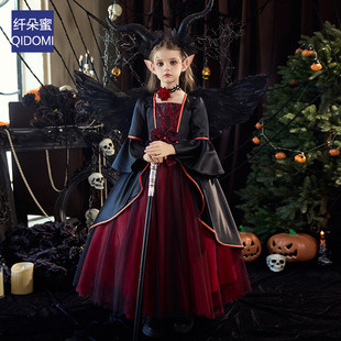 女童万圣节服装 恶魔天使cos服魔法女巫吸血鬼公主裙儿童礼服 套装