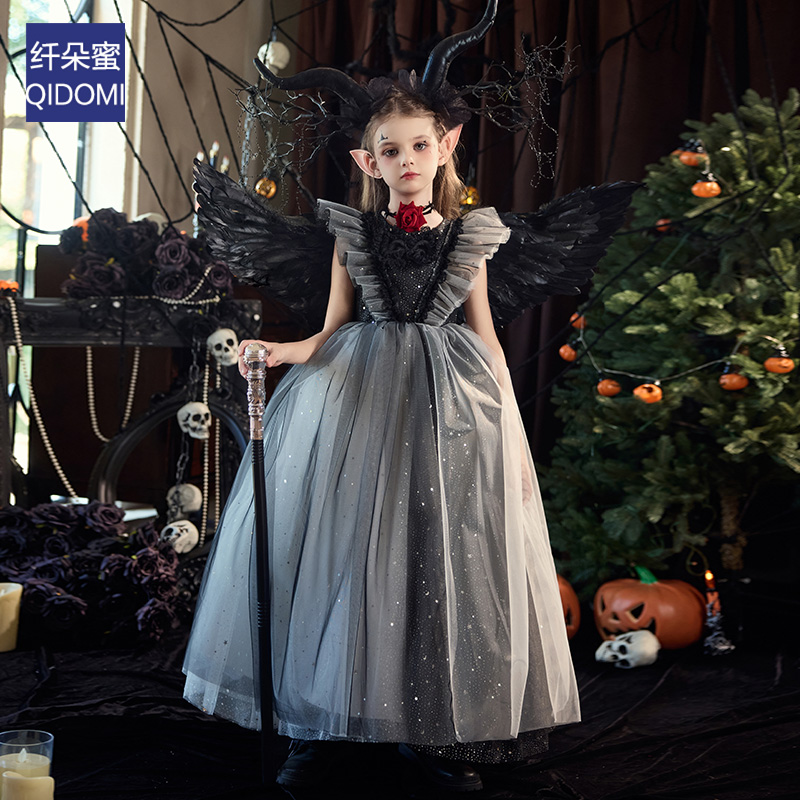 万圣节服装女童礼服2025新款cosplay女巫恶魔天使女王儿童演出服